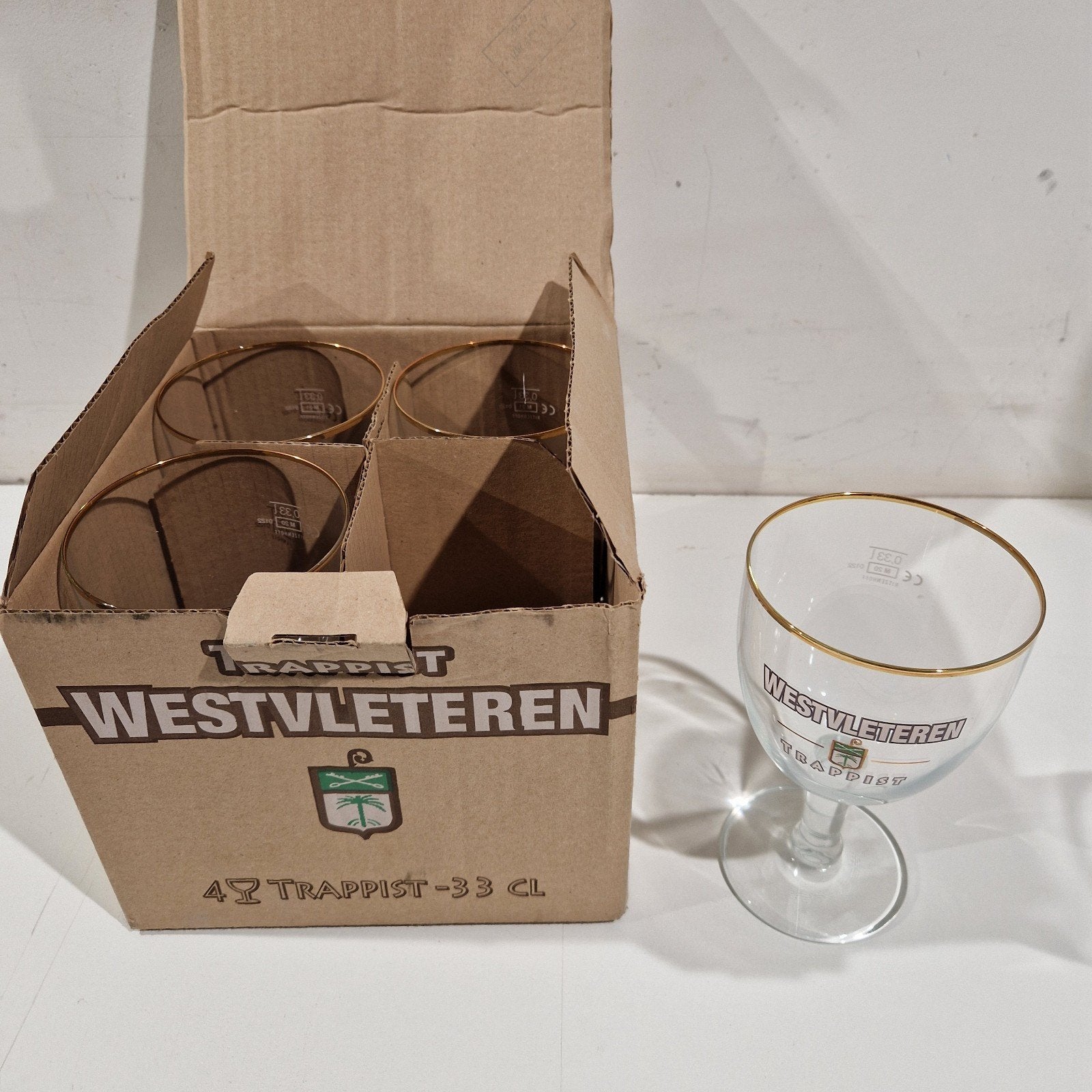 4 westvleteren trappist glazen met originele doos , nieuw 33, Verzamelen, Ophalen of Verzenden, Nieuw, Glas of Glazen