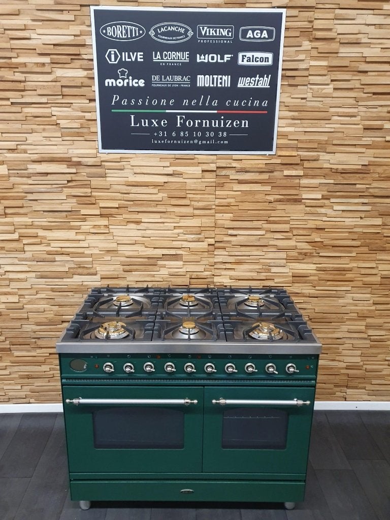 🔥Boretti Fornuis 100cm GROEN & rvs 6 pits 2 ovens, Gaz, Classe énergétique A ou plus économe, Comme neuf, Enlèvement