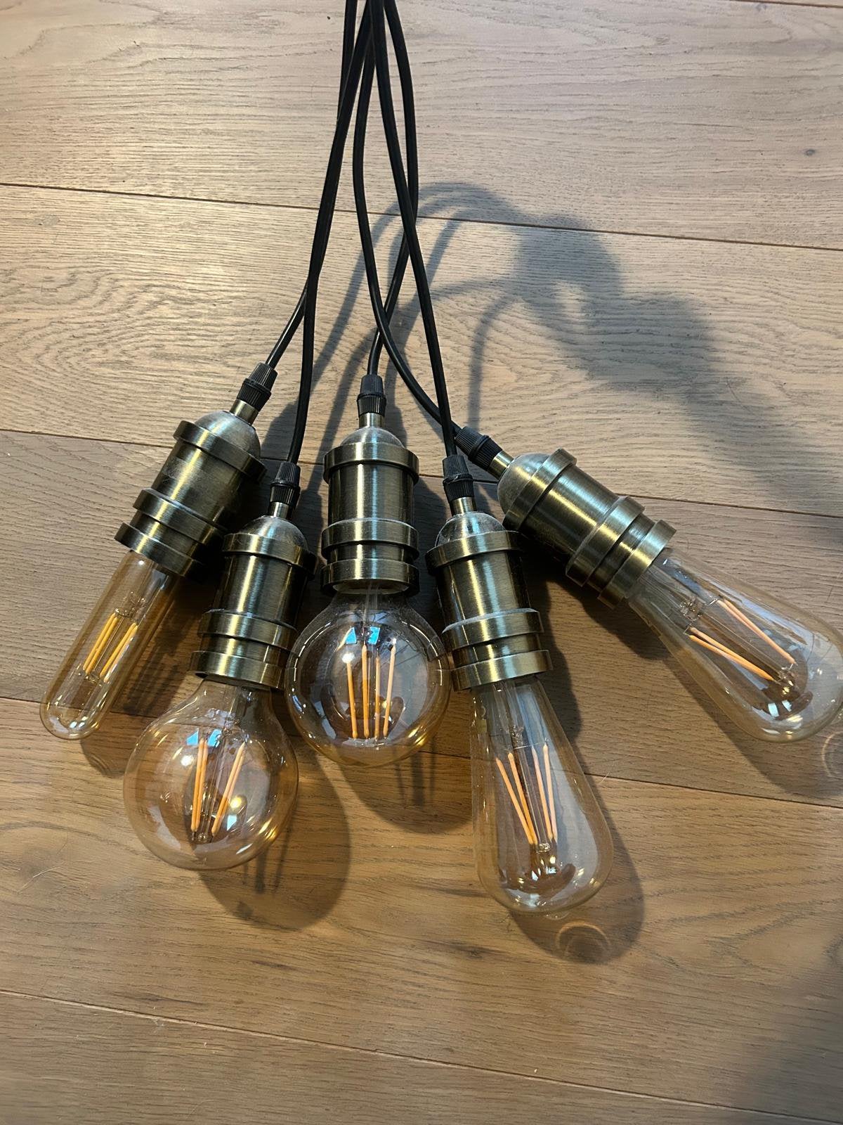 Industriële hanglamp inclusief 5 ledlampen, Ophalen, E27 (groot), Zo goed als nieuw, Metaal