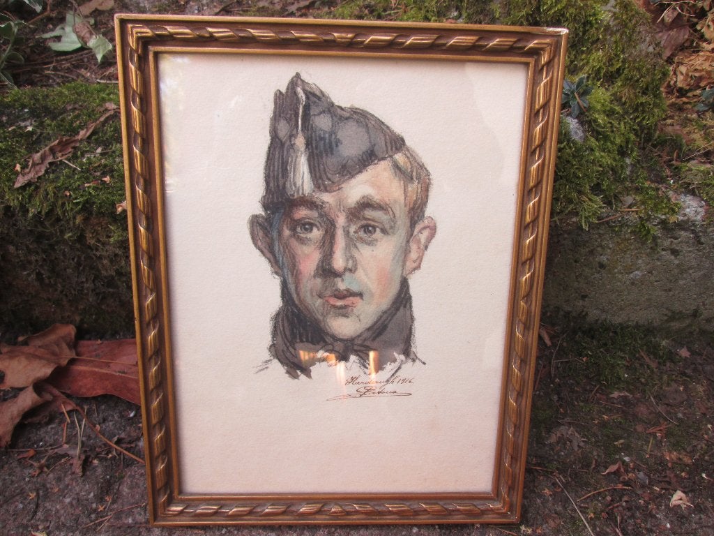 Aquarel Belgische soldaat WO1 door Emile Patoux TOP stuk, Ophalen of Verzenden