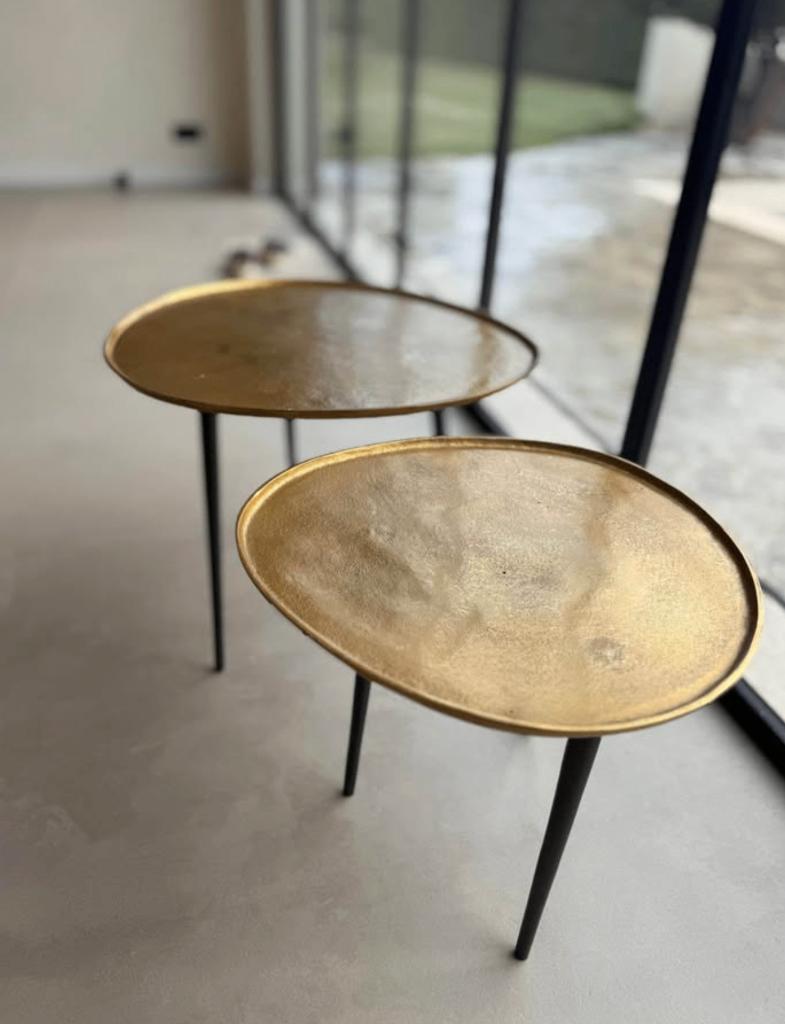 Set van 2 bijzettafels – goud/messing – moderne look, Huis en Inrichting, Minder dan 55 cm, Metaal of Aluminium, Zo goed als nieuw