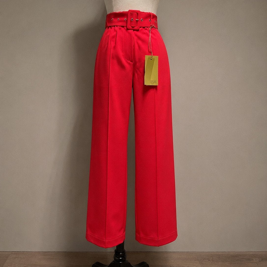 Mooie rode broek met bijpassende ceintuur - NIEUW, Kleding | Dames, Ophalen of Verzenden, Nieuw, Rood, Lang