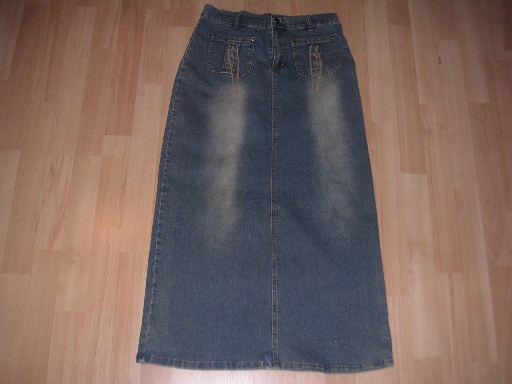 lange jeansrok, Ophalen of Verzenden, Zo goed als nieuw, Maat 42/44 (L), Onder de knie
