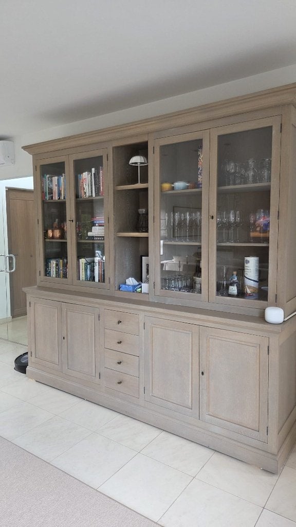 Houten vitrinekast, Huis en Inrichting, Kasten | Vitrinekasten, Ophalen, Glas, Gebruikt, Met deur(en)