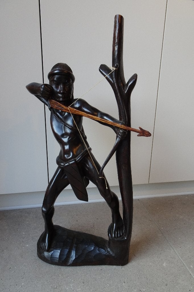 Groot vintage Indonesisch beeld (Coromandel) 65cm, Handgemaakt, Scène, Beeld, Hout