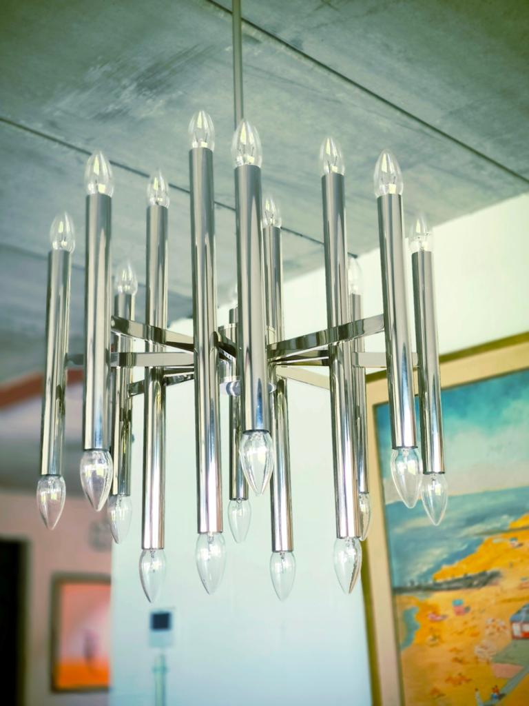 Lustre Gaetano Sciolari 24 feux, Italie 1970, Enlèvement ou Envoi, Comme neuf, Métal, 75 cm ou plus
