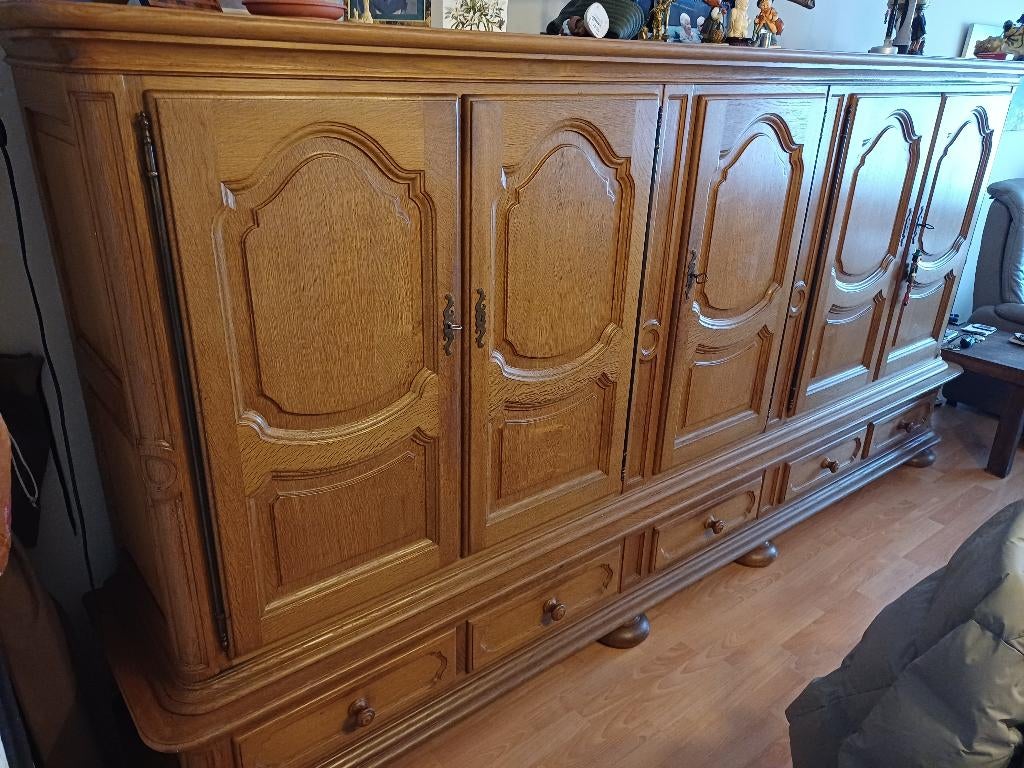 Eiken wandkast, Ophalen, Met deur(en), Eikenhout, 300 cm of meer