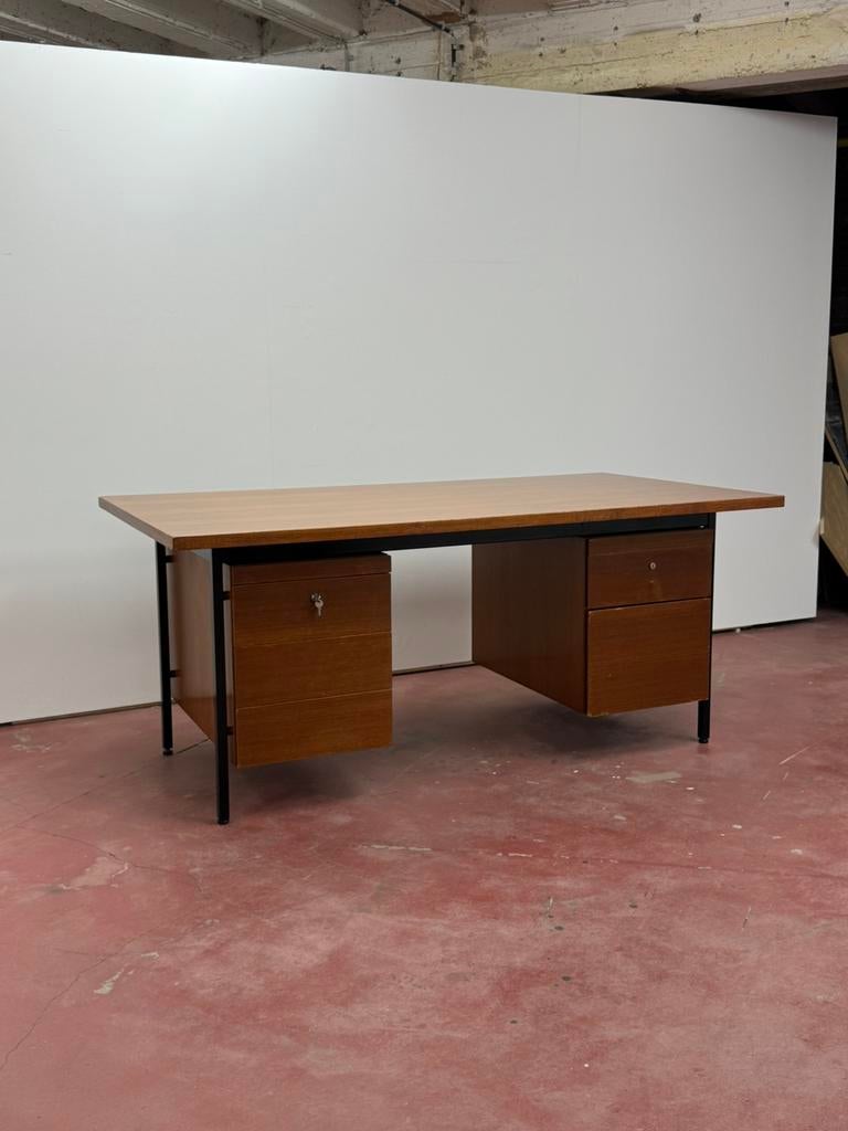 Bureau - teck - 1950-1960, Maison & Meubles, Bureaux, Utilisé, Vintage, Noir, Enlèvement