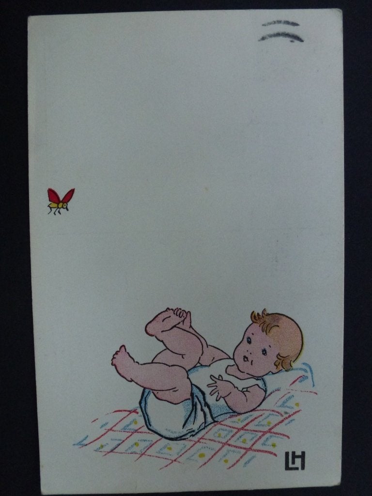 oude prentkaart baby vlieg 1939, Verzamelen, Ophalen of Verzenden, 1920 tot 1940, Gelopen, Kinderen