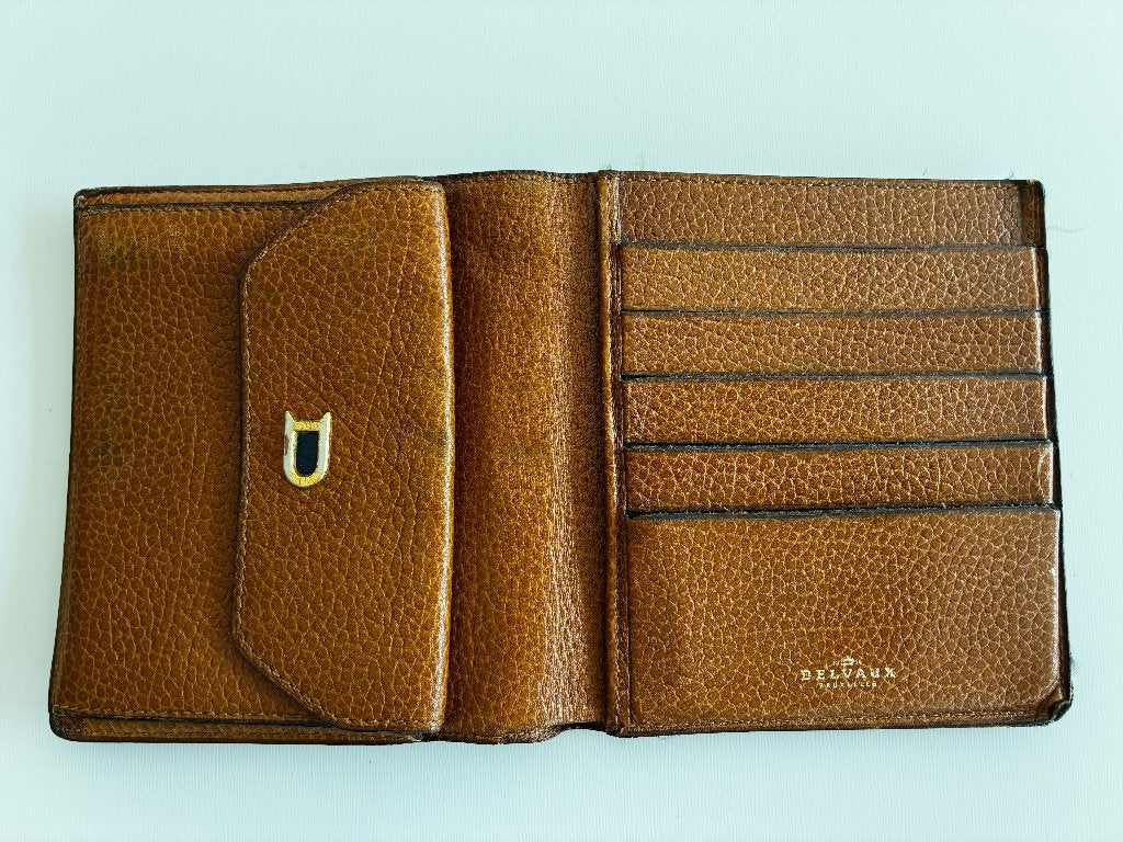 Authentieke vintage Delvaux portefeuille – bruin leder, Handtassen en Accessoires, Portemonnees, Ophalen, Bruin, Leder