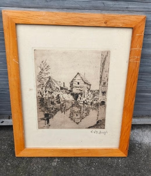 Gravure signe v v d bergh, Enlèvement ou Envoi, Gravure