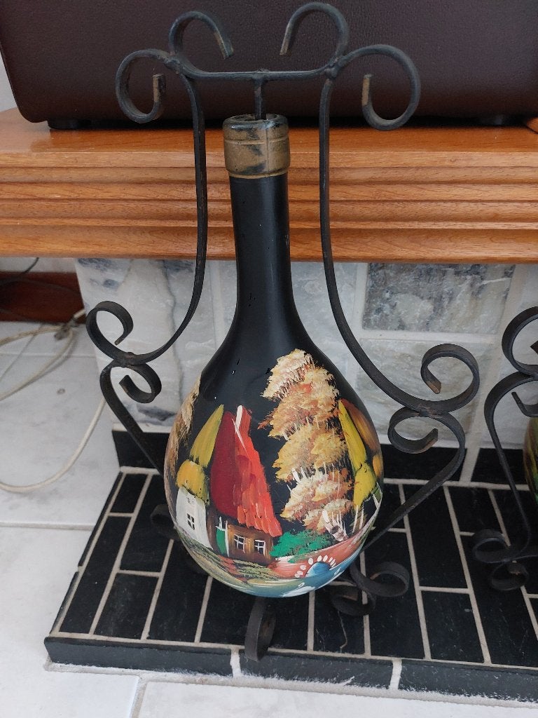 2 Vazen in gietijzeren houder, Enlèvement, Utilisé, Autres couleurs, Moins de 50 cm
