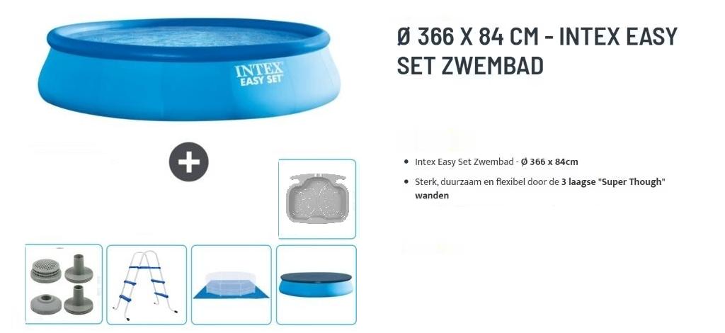 intex easy set 366 x 84 cm, Ophalen, 80 tot 120 cm, Rond, Opzetzwembad