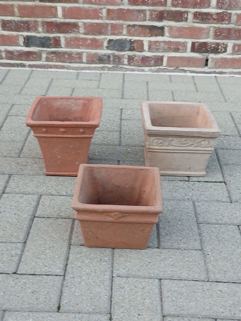 Bloempotten vierkant, Ophalen, Gebruikt, Vierkant, Terracotta