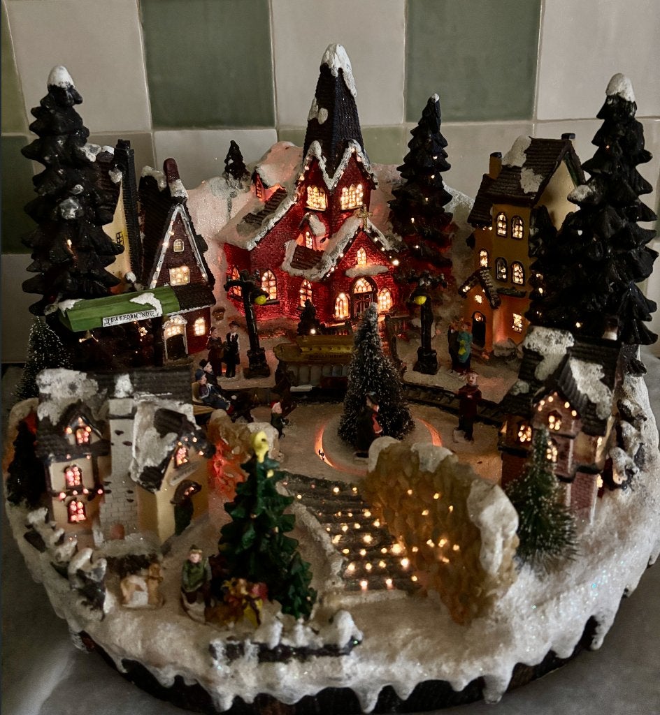 Vintage kerstdorp met lichtjes en/of muziek, Enlèvement ou Envoi, Utilisé
