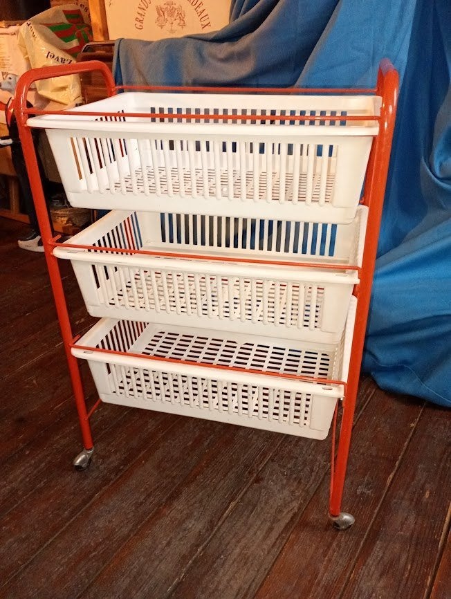 opberg rolwagentje, Ophalen, Kunststof, Rood