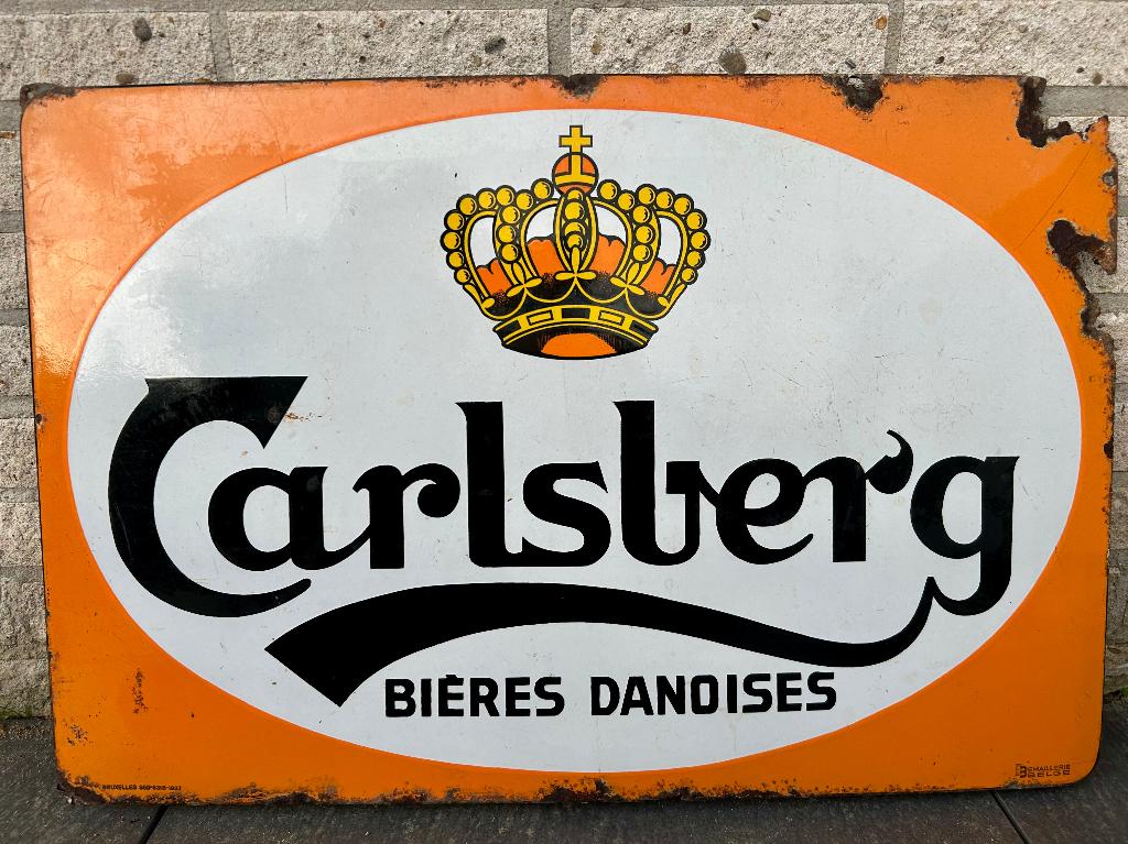 Très rare Plaque émaillée bière CARLSBERG 1937, Enlèvement, Utilisé, Panneau publicitaire