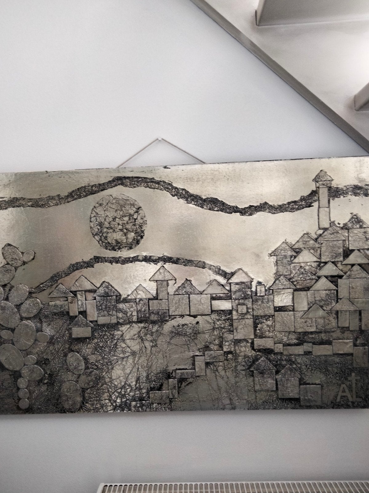 Kunstwerk in zilver kleuren.schakeringen., Antiek en Kunst, Kunst | Schilderijen | Abstract, Ophalen