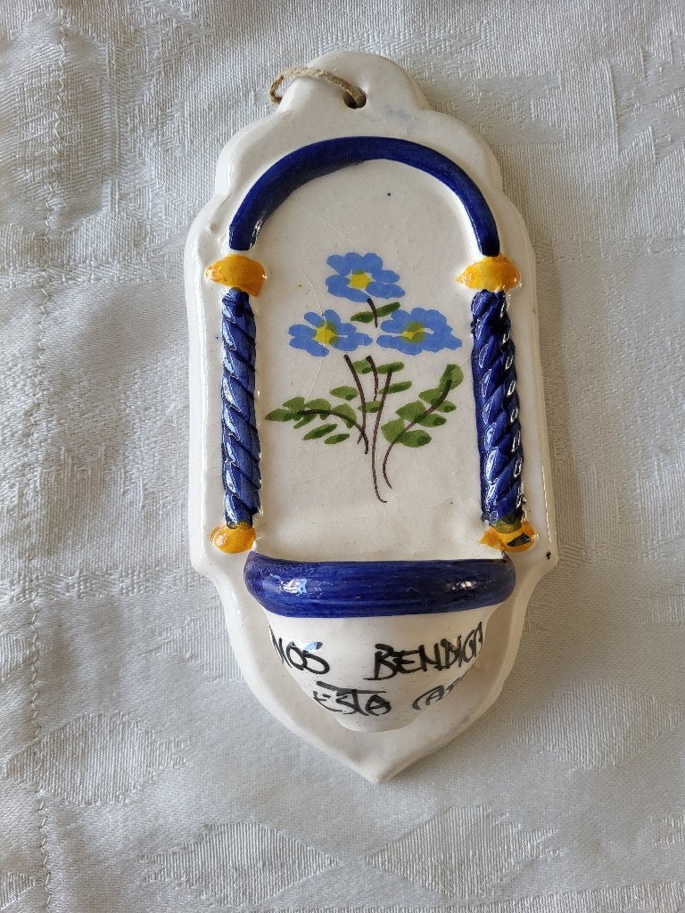 Vintage Spaans wijwaterbakje van porselein, Ophalen of Verzenden