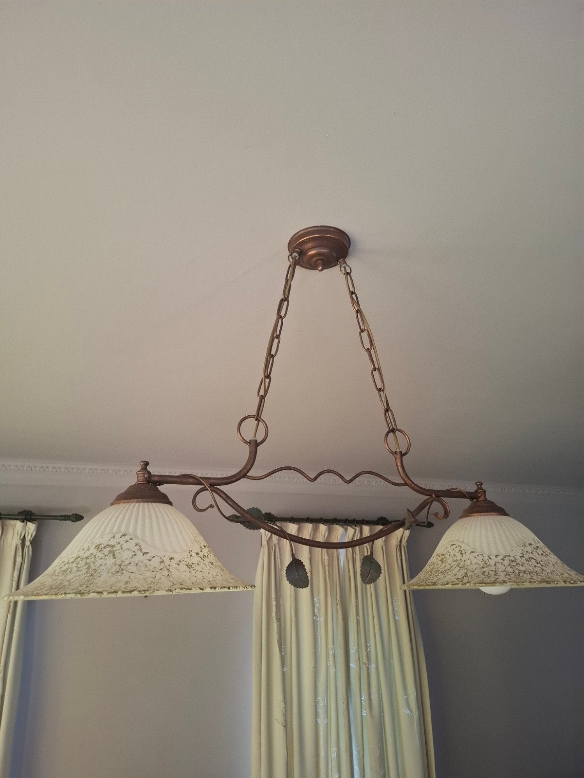 Rustieke hanglamp/tafellamp metaal bronskleur, Ophalen, Glas