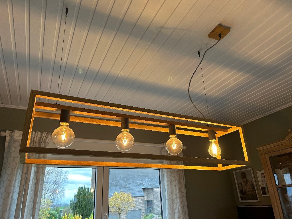 Suspension design rectangulaire en bois (4 ampoules), Moins de 50 cm, Enlèvement, Utilisé, Bois