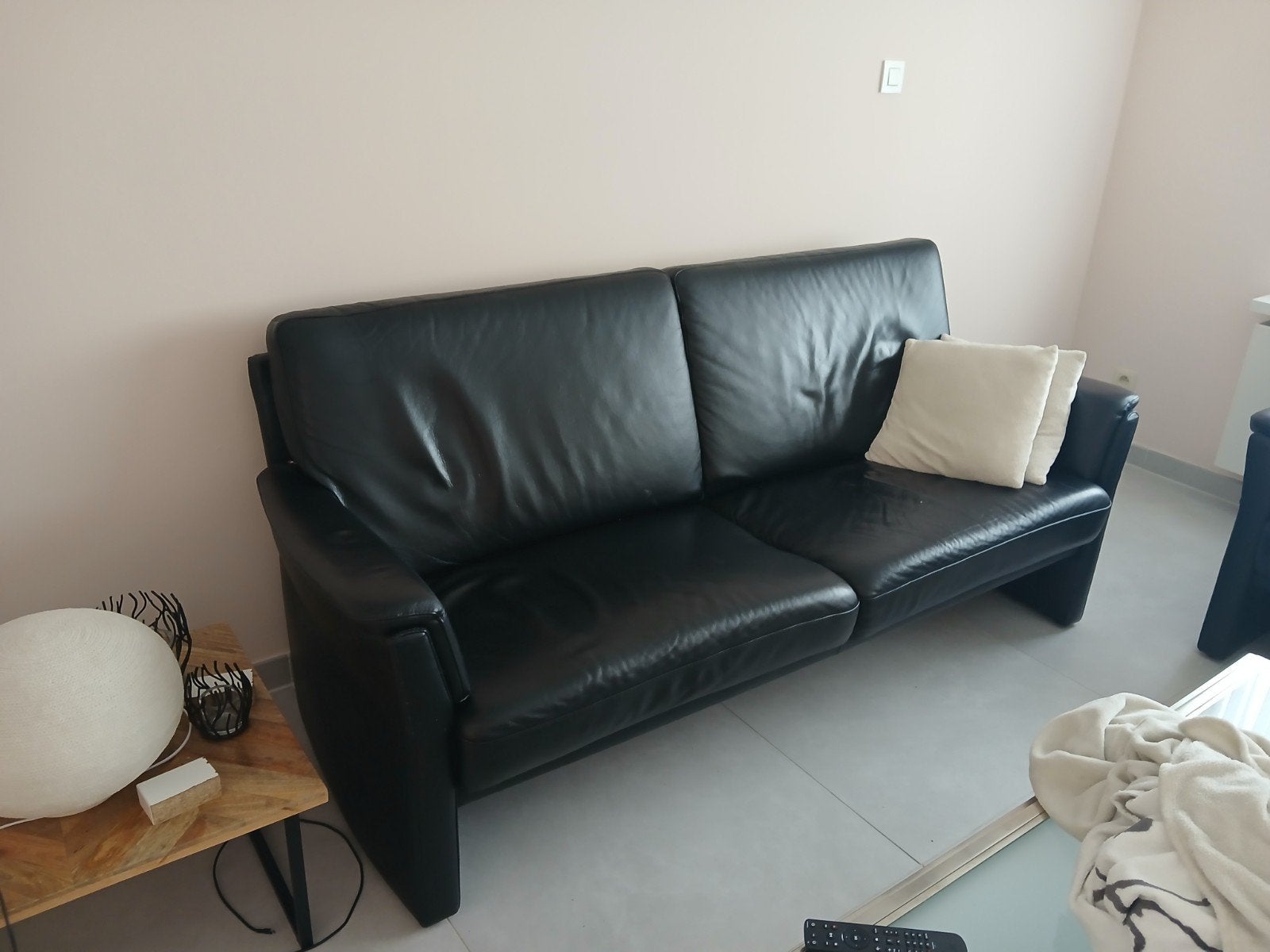 3 zit + 2 zit zwart leder, Huis en Inrichting, Ophalen, Gebruikt