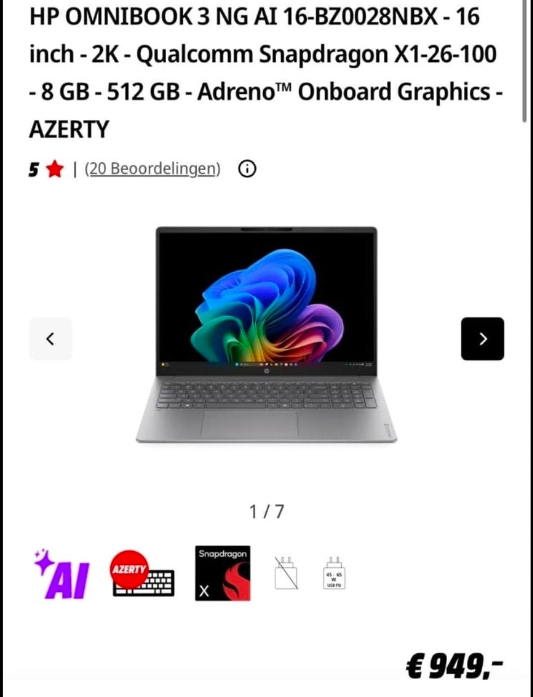 HP omnibook 3 ng ai 16 8gb 512gb gloednieuw!, Ophalen, Nieuw