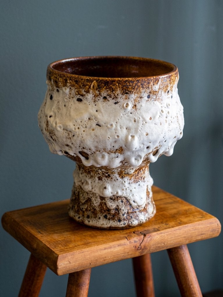 Vintage Mid-Century Design Vaas/Bloempot VEB Keramiek., Vaas, Ophalen of Verzenden, Handgemaakt, Beige