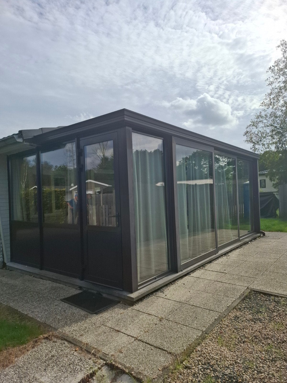 Veranda met schuiframen en deur, Enlèvement, Utilisé, Double vitrage