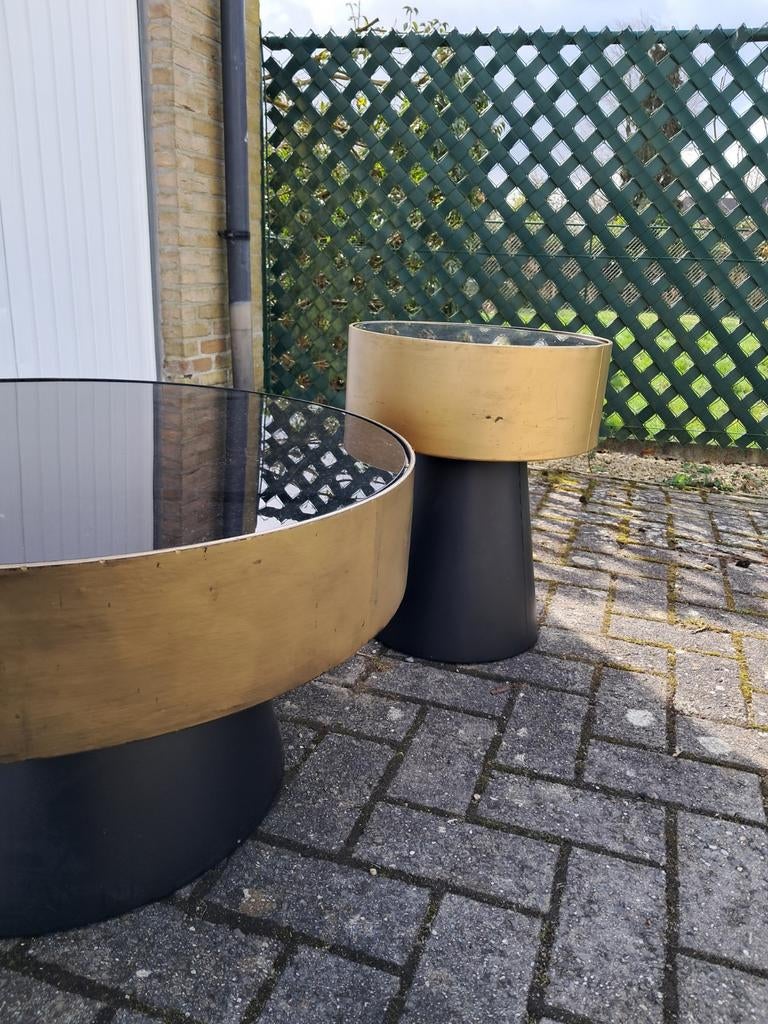 Salontafel   90 cm glas rond en 1 kleine  gebruikt  2 jaar, Ophalen, Rond, Glas