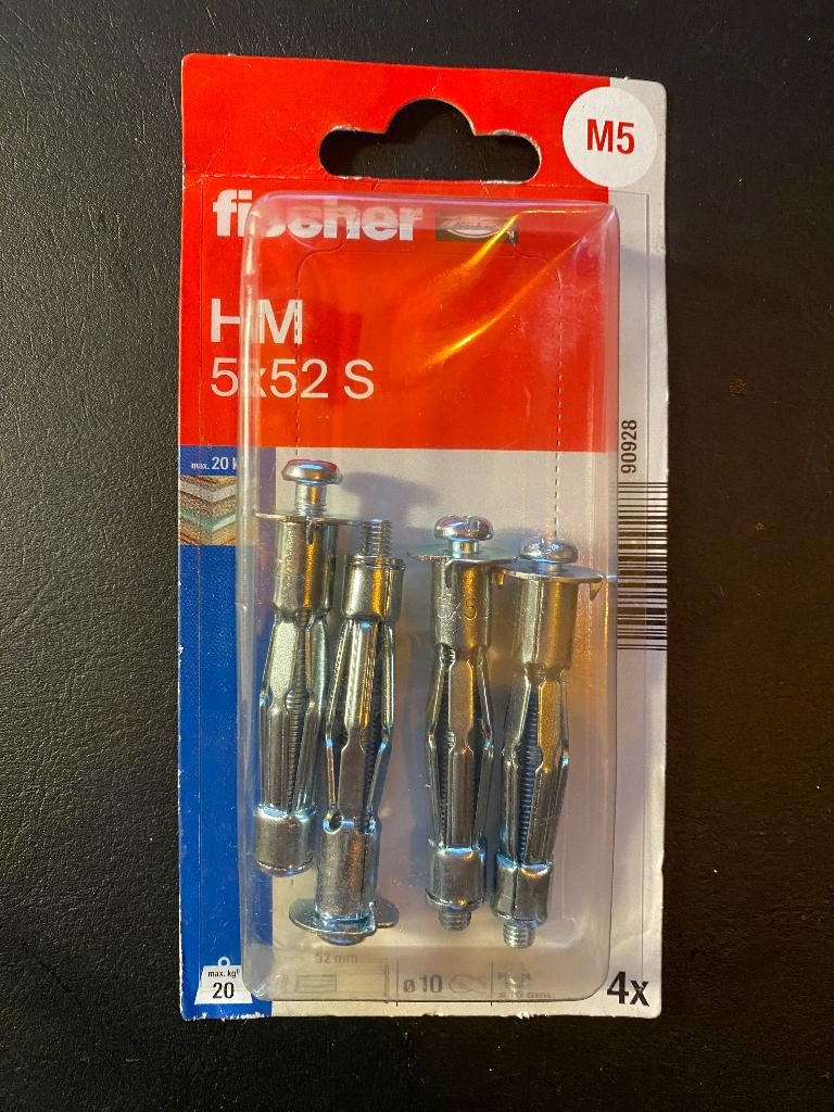Fischer Hollewandplug HM metaal 5x52 mm met schroef 4 stuks, Bricolage & Construction, Quincaillerie & Fixations, Neuf, Chevilles