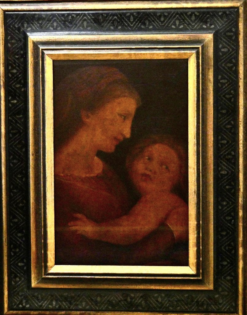 ANTIEK SCHILDERIJ - Russisch? Madonna Maria met kind Jezus, Ophalen, Bijzondere lijst, Olieverf