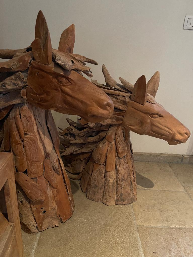 Decoratieve grote houten paardenhoofden, Antiek en Kunst, Kunst | Beelden en Houtsnijwerken, Ophalen, Hout, Houtsnijwerk, Overige onderwerpen