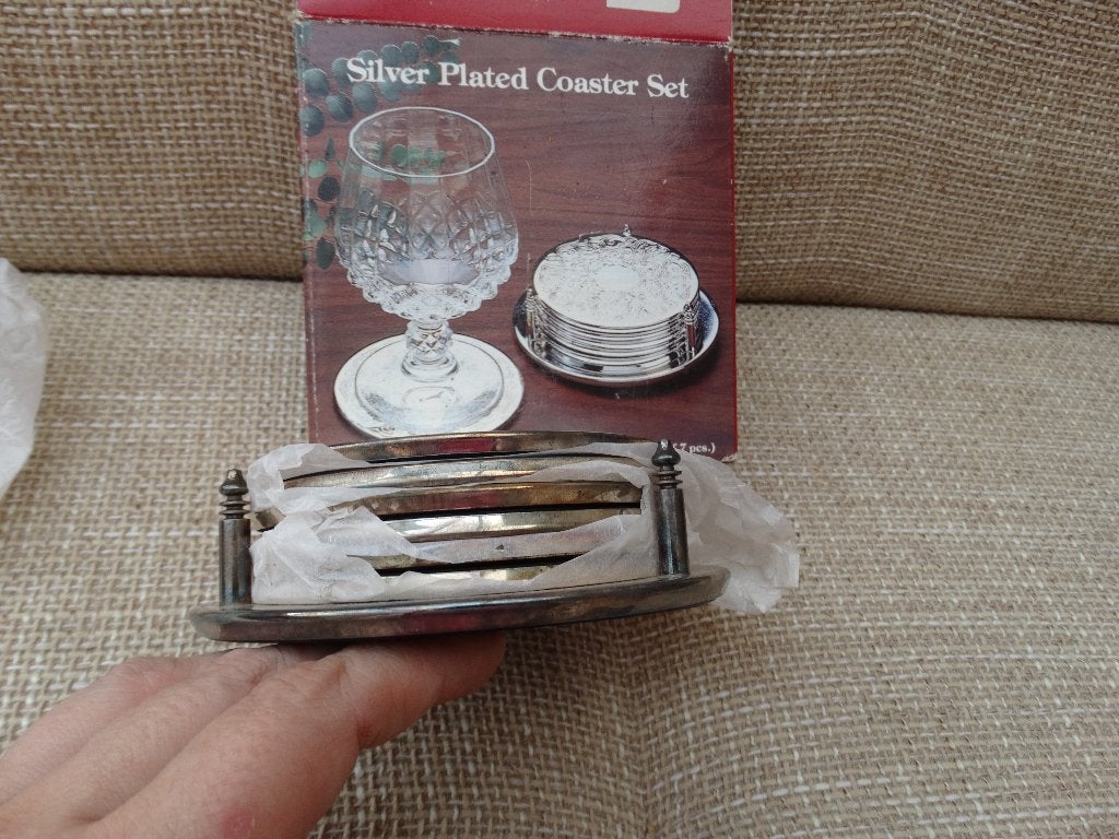 Vintage verzilverde onderzetset, Ophalen, Zilver