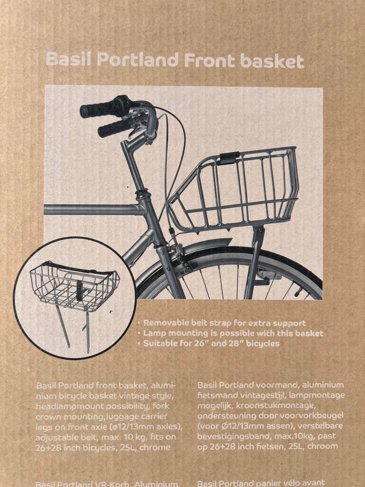 Basil Portland fietsmandje zilver, Fietsen en Brommers, Ophalen, Zo goed als nieuw