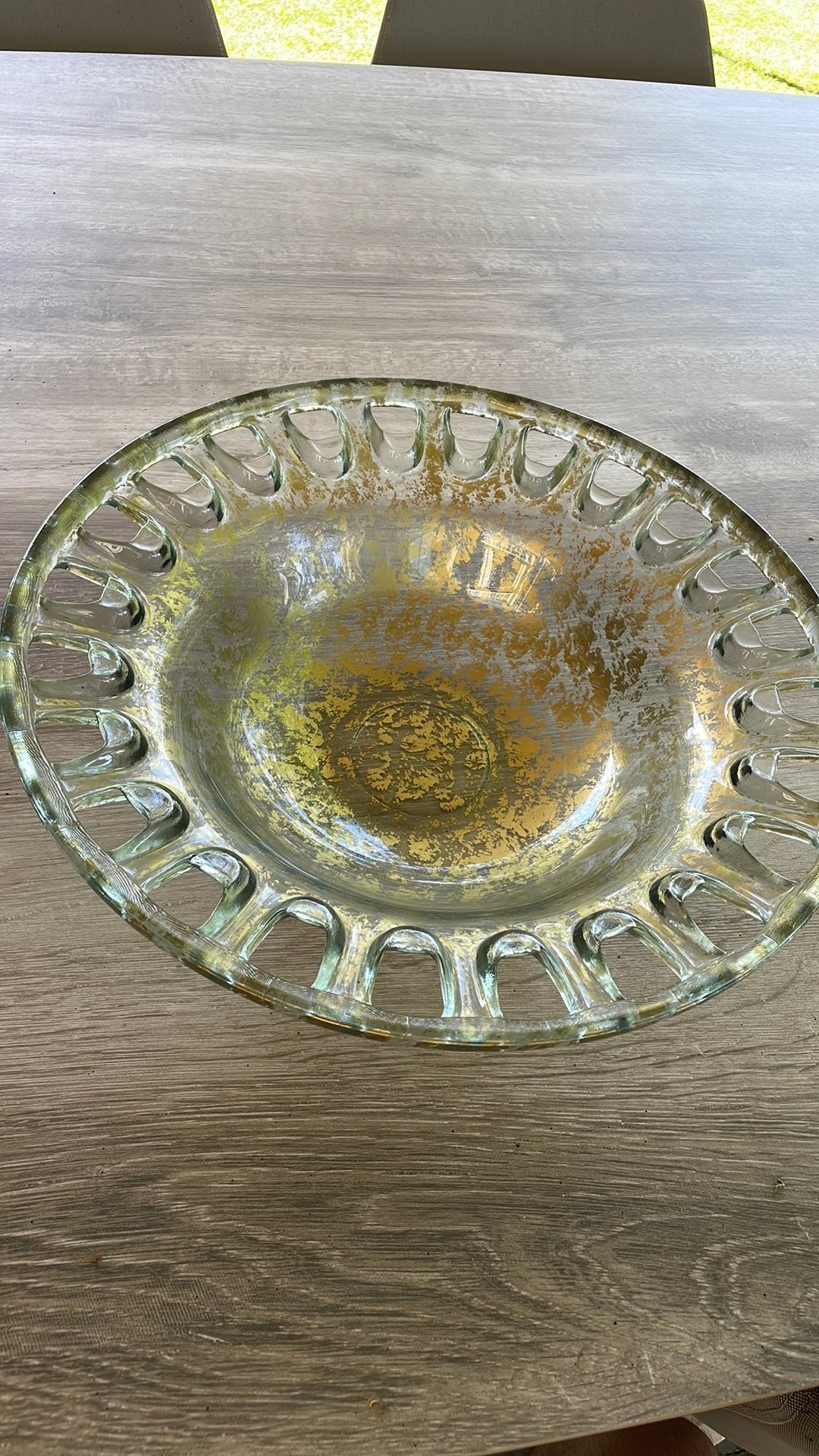 opengewerkte ("openwork") glazen schaal 41cm, Antiek en Kunst, Ophalen of Verzenden