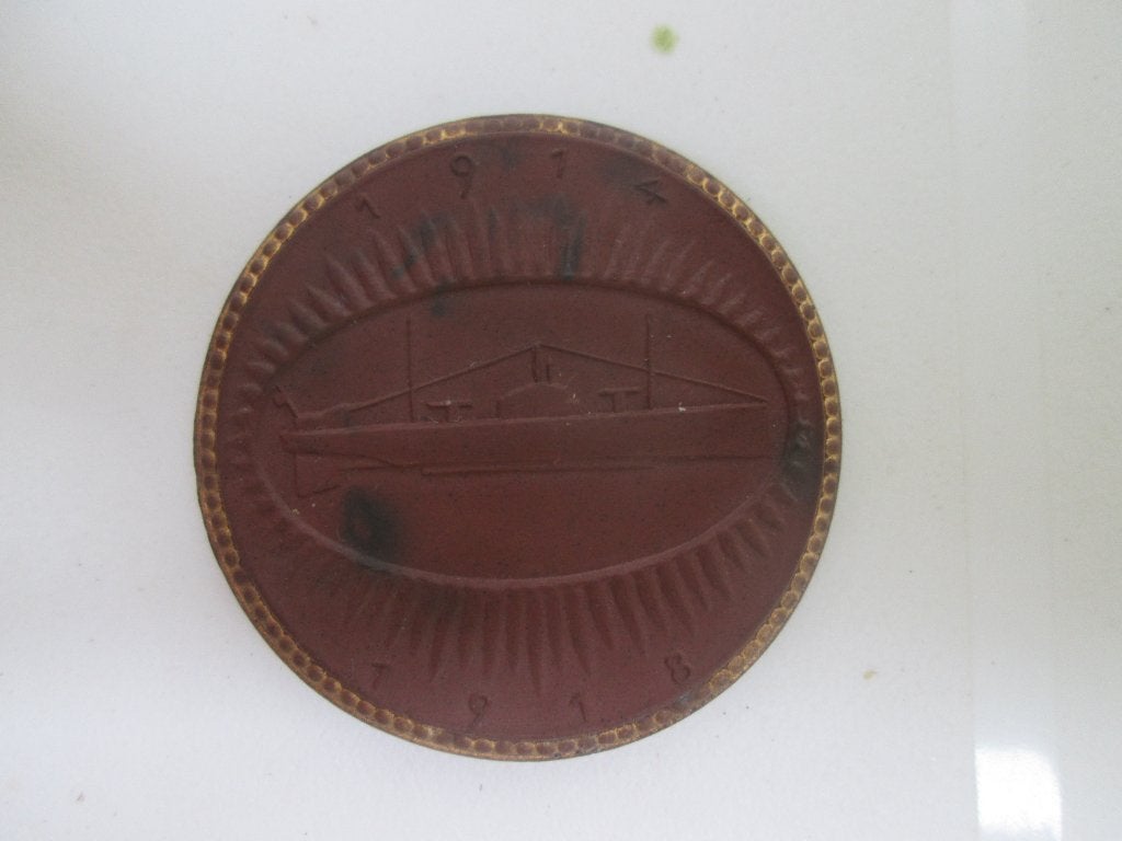 Terracotta penning Meissen Onderzeeboten WO1 1914/1918 TOP, Ophalen of Verzenden, Marine