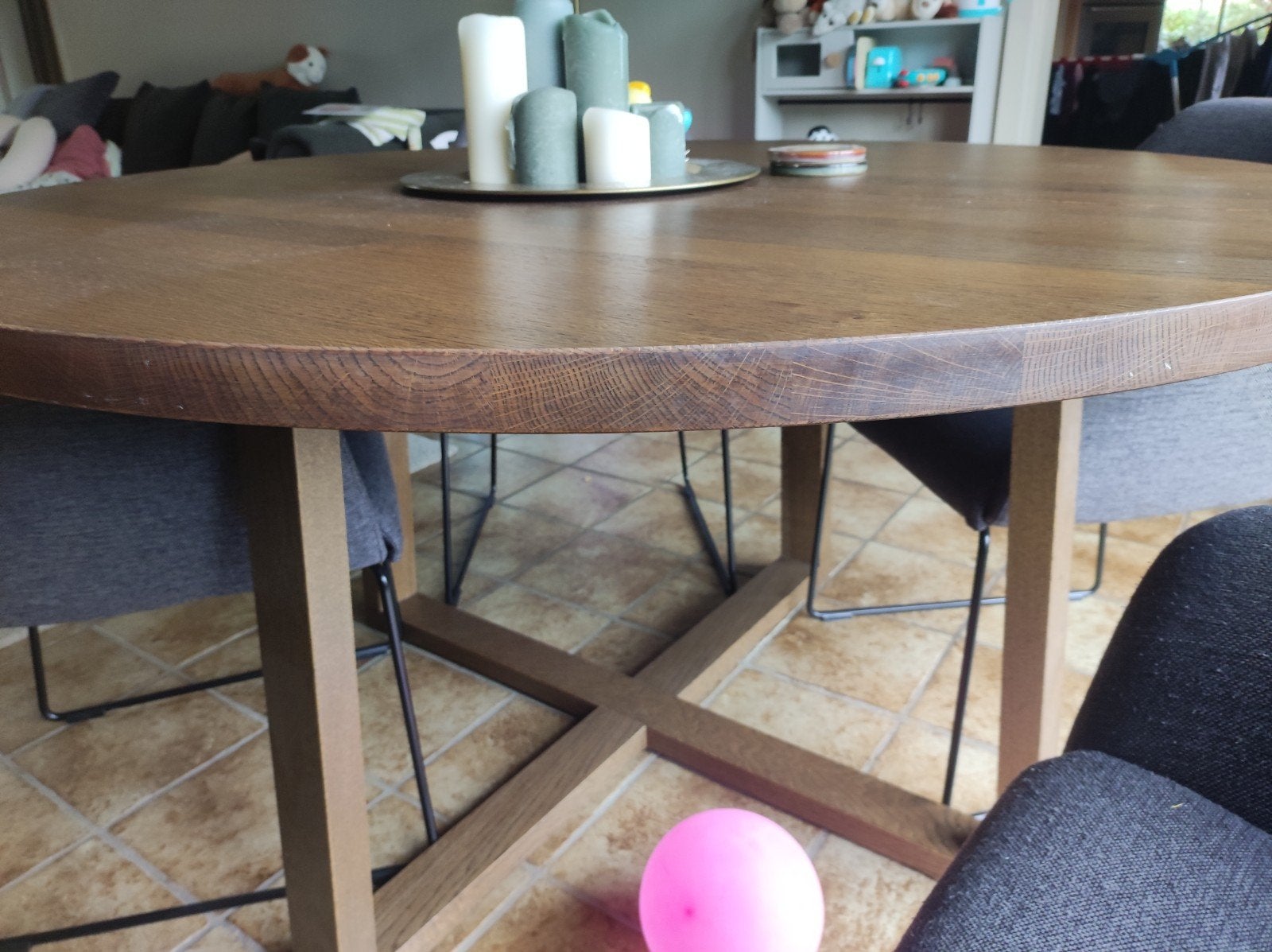 Ronde tafel 150doorsnee+4 stoelen, Huis en Inrichting, Ophalen, Eikenhout, 150 tot 200 cm, Rond