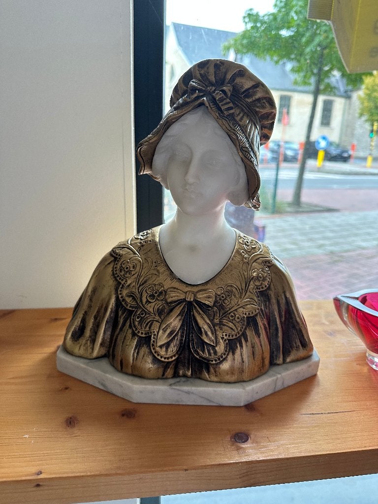 Bronze buste met marmer, Antiquités & Art, Enlèvement, Bronze