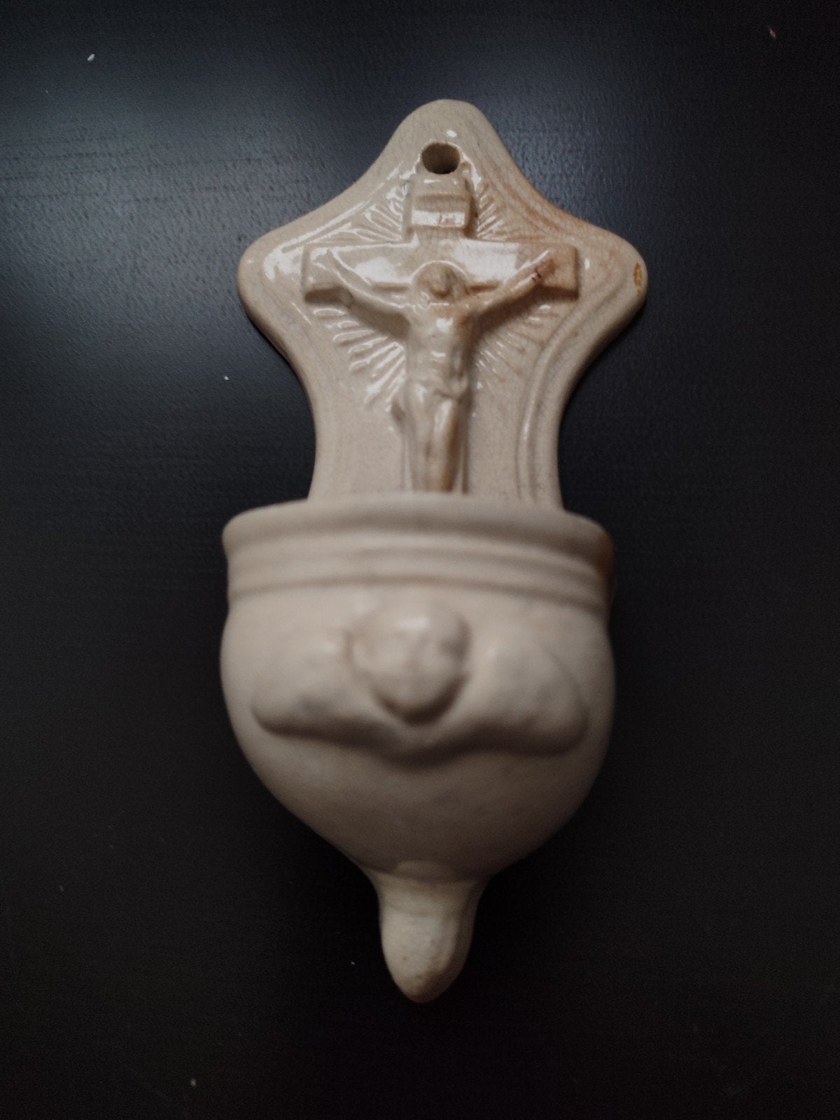 antiek keramieken porseleinen wijwatervatje 16 cm, Antiek en Kunst, Ophalen of Verzenden