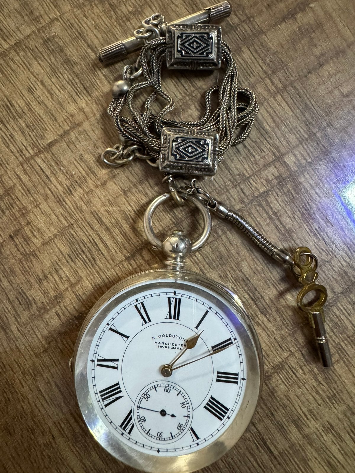 Horloges antiek, Ophalen of Verzenden, Zilver, Zakhorloge, Met ketting