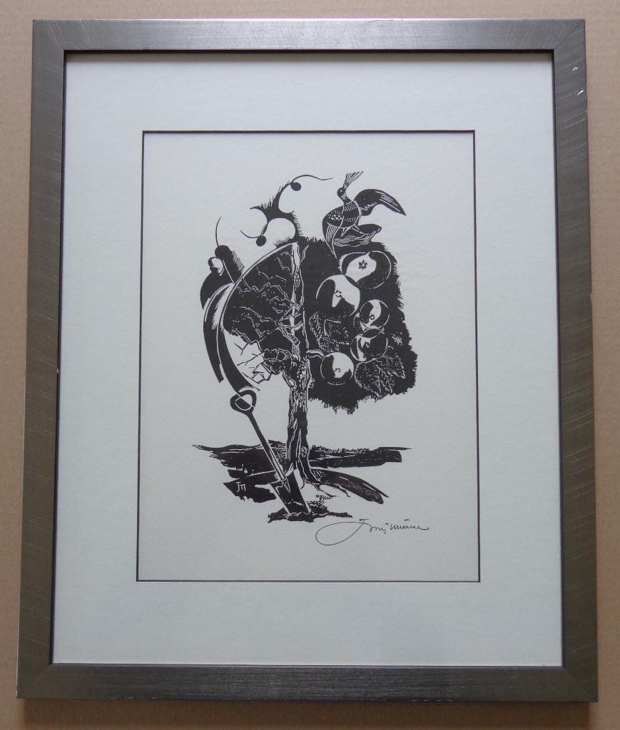 JORIS MINNE / LEVENSBOOM / ZW-W HOUTSNEDE / 47x38cm / KADER, Ophalen of Verzenden