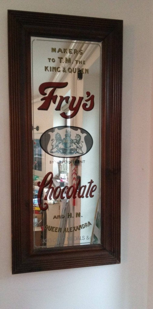 Vintage reclamespiegel „Fry's Chocolate”, Verzamelen, Ophalen, Gebruikt, Reclamebord