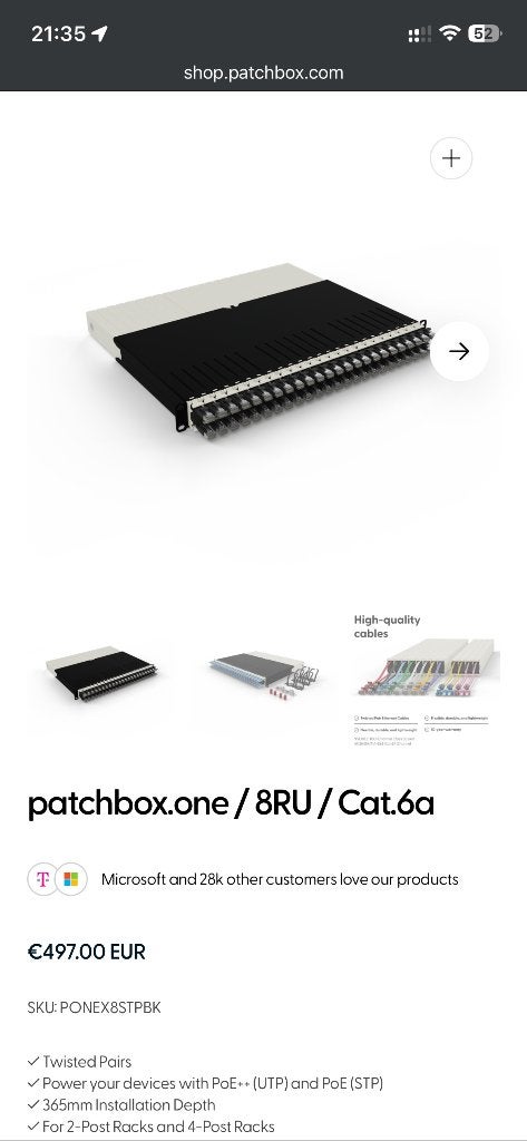 PATCHBOX.one Cat.6a 8RU – Gele Kabels – Topstaat!, Computers en Software, Pc- en Netwerkkabels, Ophalen of Verzenden, Zo goed als nieuw