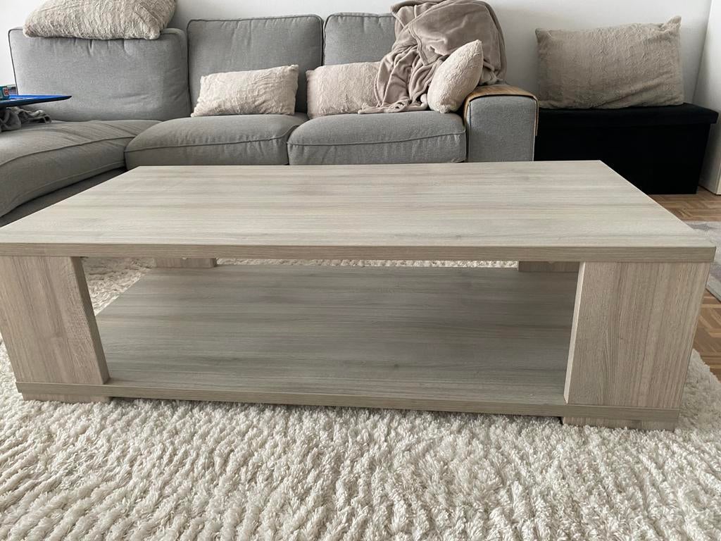 Modern salontafel licht grijs/eiken rechthoek, Huis en Inrichting, Ophalen, 100 tot 150 cm, 50 tot 100 cm, Zo goed als nieuw