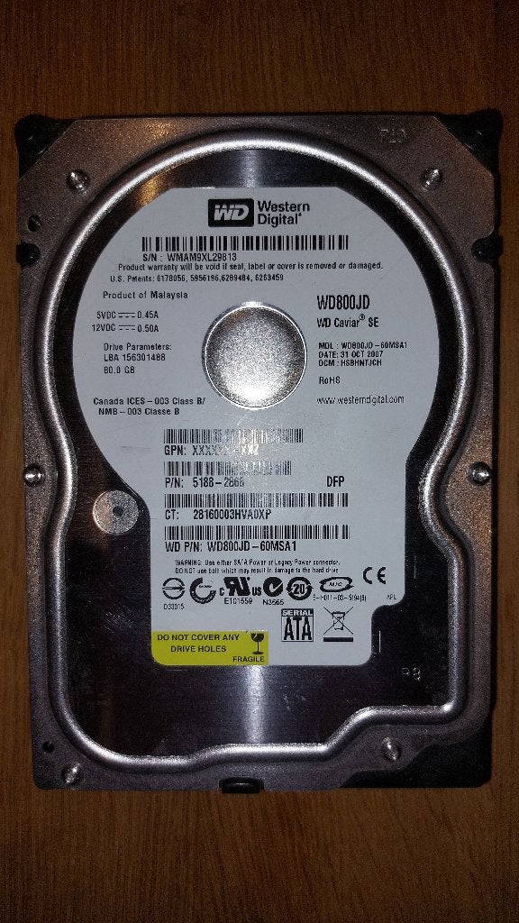 HDD 3.5 Western Digital 80 Go SATA - WD800JD-60MSA1, 80 Go, Interne, Enlèvement, Utilisé