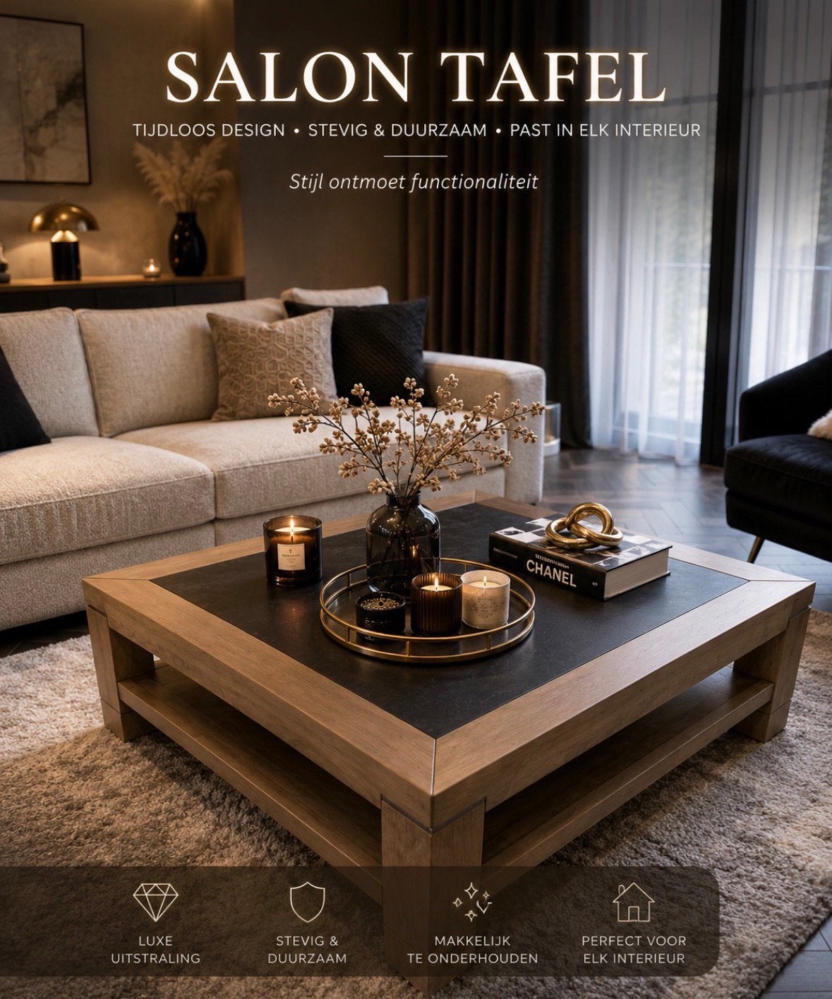 Salon tafel hout natuursteen, Enlèvement ou Envoi, Comme neuf