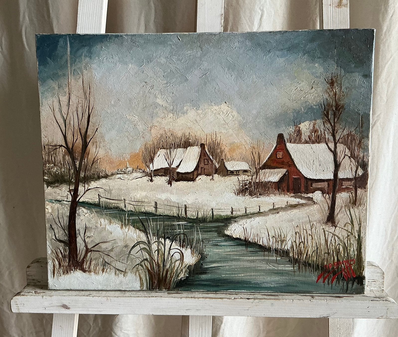 Lot 55. Peinture à l'huile. 500/400. Signé, Antiquités & Art, Enlèvement ou Envoi