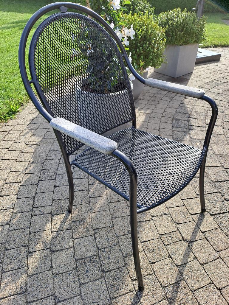 4 stalen tuinstoelen(antraciet), Ophalen, Gebruikt, Metaal, Stapelbaar