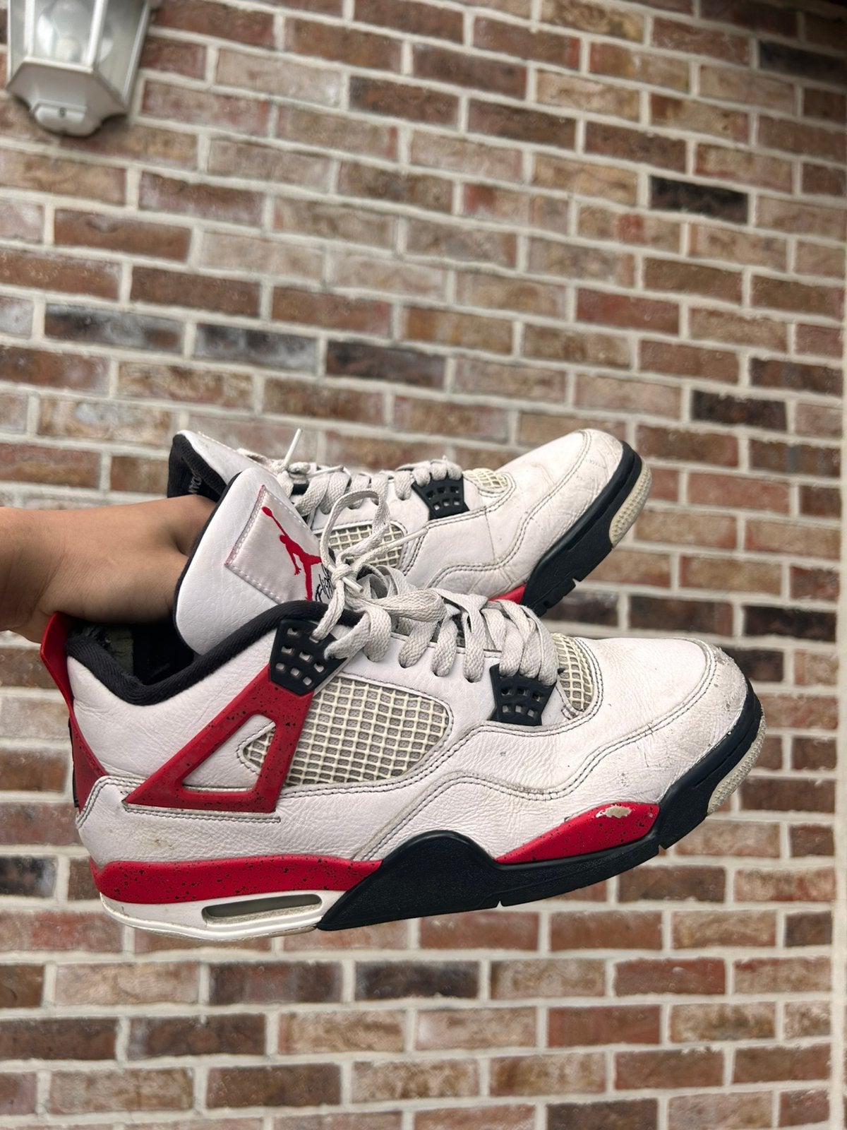 Air Jordan 4 Retro “Red Cement”, Wit, Ophalen of Verzenden, Sneakers, Gedragen